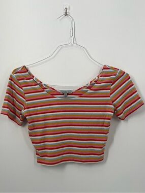 Charlotte Russe Rainbow Striped Scoop Neck Stretchy Crop Top Size Med